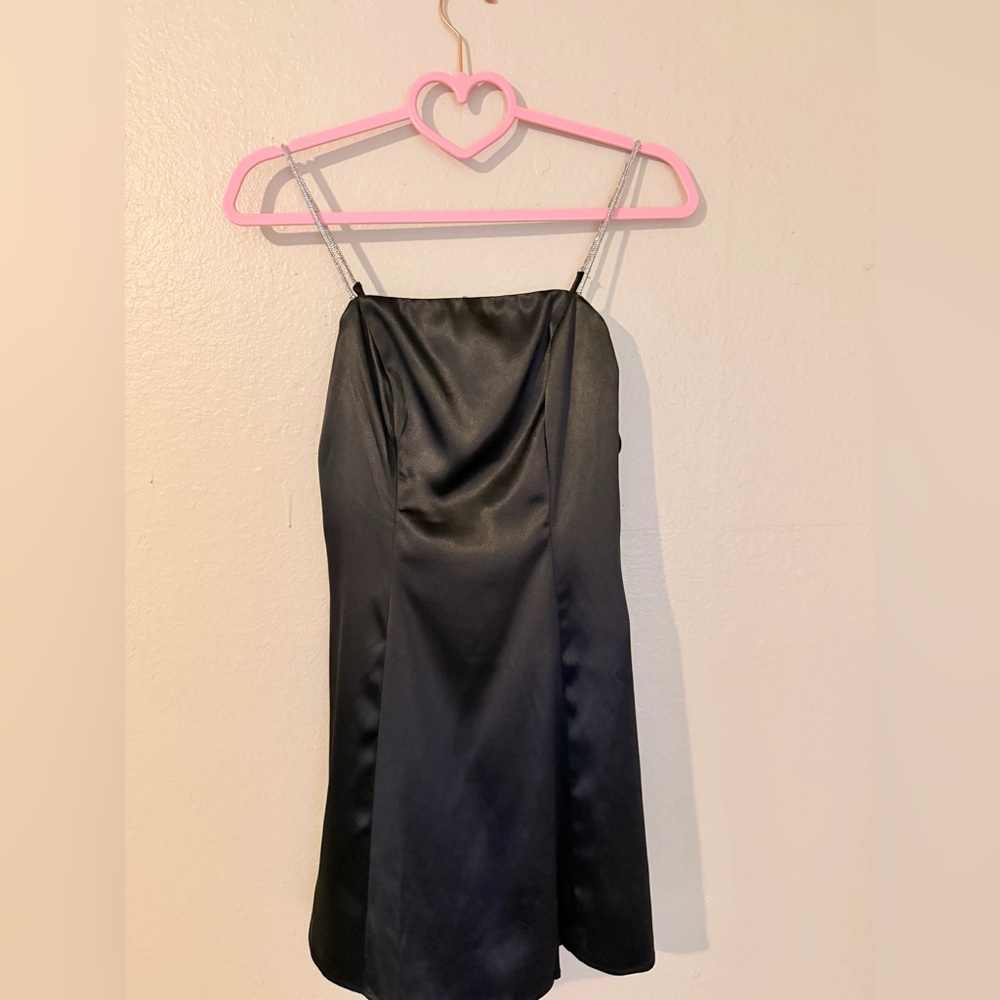 Elegant Black Satin Slip Dress with Delicate Straps